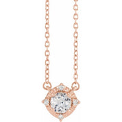 14K Rose Lab-Grown White Sapphire & .04 CTW Natural Diamond Halo-Style 18" Necklace