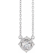 Sterling Silver Lab-Grown White Sapphire & .04 CTW Natural Diamond Halo-Style 18" Necklace