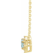 14K Yellow Natural Aquamarine & .04 CTW Natural Diamond Halo-Style 18" Necklace