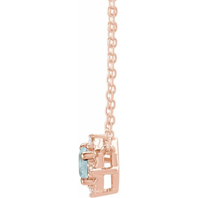 14K Rose Natural Aquamarine & .04 CTW Natural Diamond Halo-Style 18" Necklace