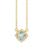 14K Yellow Natural Aquamarine & .04 CTW Natural Diamond Halo-Style 18" Necklace