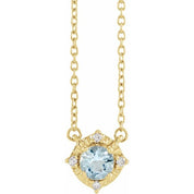 14K Yellow Natural Aquamarine & .04 CTW Natural Diamond Halo-Style 18" Necklace
