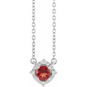 Sterling Silver Natural Mozambique Garnet & .04 CTW Natural Diamond Halo-Style 18" Necklace