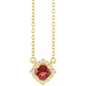14K Yellow Natural Mozambique Garnet & .04 CTW Natural Diamond Halo-Style 18" Necklace