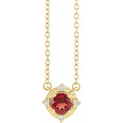 14K Yellow Natural Mozambique Garnet & .04 CTW Natural Diamond Halo-Style 18" Necklace