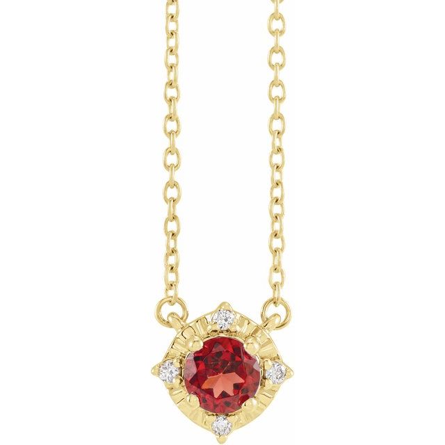 14K Yellow Natural Mozambique Garnet & .04 CTW Natural Diamond Halo-Style 18" Necklace