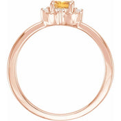 14K Rose Natural Citrine & .04 CTW Natural Diamond Halo-Style Ring