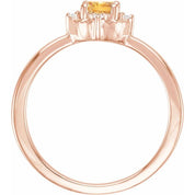 14K Rose Natural Citrine & .04 CTW Natural Diamond Halo-Style Ring