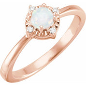 14K Rose Lab-Grown White Opal & .04 CTW Natural Diamond Halo-Style Ring