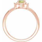 14K Rose Natural Peridot & .04 CTW Natural Diamond Halo-Style Ring
