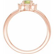 14K Rose Natural Peridot & .04 CTW Natural Diamond Halo-Style Ring