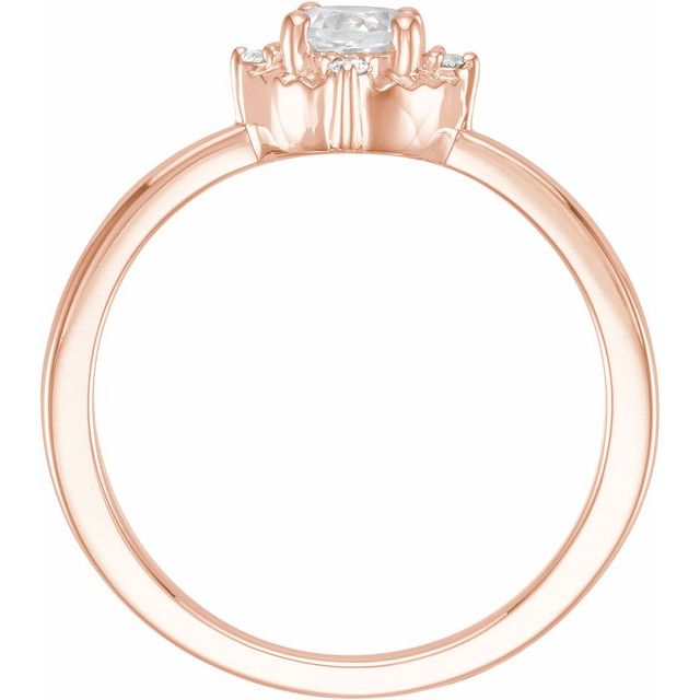 14K Rose Lab-Grown White Sapphire & .04 CTW Natural Diamond Halo-Style Ring