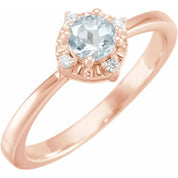 14K Rose Natural Aquamarine & .04 CTW Natural Diamond Halo-Style Ring