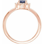 14K Rose Lab-Grown Blue Sapphire & .04 CTW Natural Diamond Halo-Style Ring