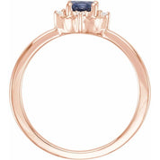 14K Rose Lab-Grown Blue Sapphire & .04 CTW Natural Diamond Halo-Style Ring