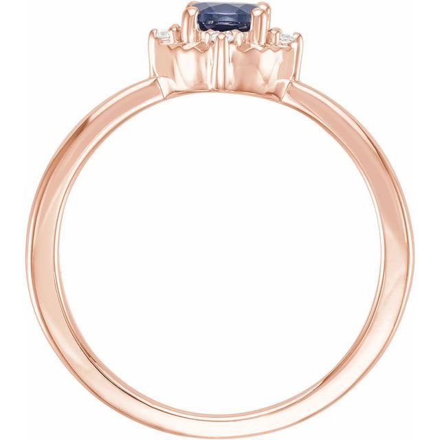 14K Rose Lab-Grown Blue Sapphire & .04 CTW Natural Diamond Halo-Style Ring