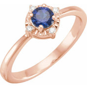 14K Rose Lab-Grown Blue Sapphire & .04 CTW Natural Diamond Halo-Style Ring