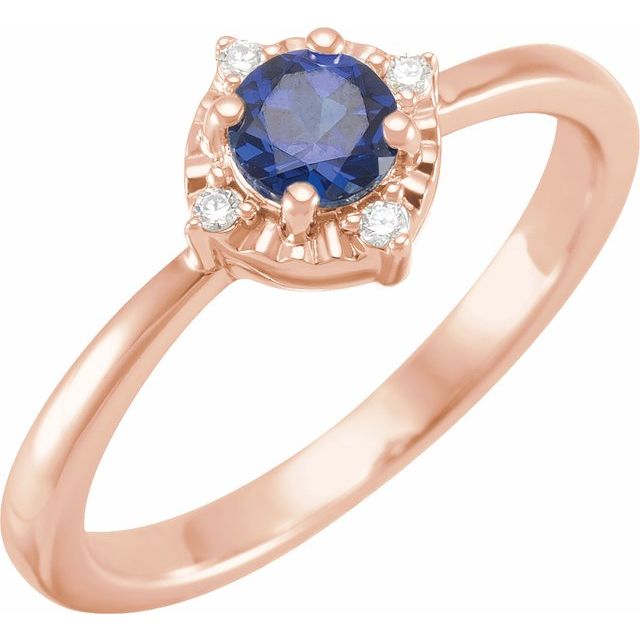 14K Rose Lab-Grown Blue Sapphire & .04 CTW Natural Diamond Halo-Style Ring