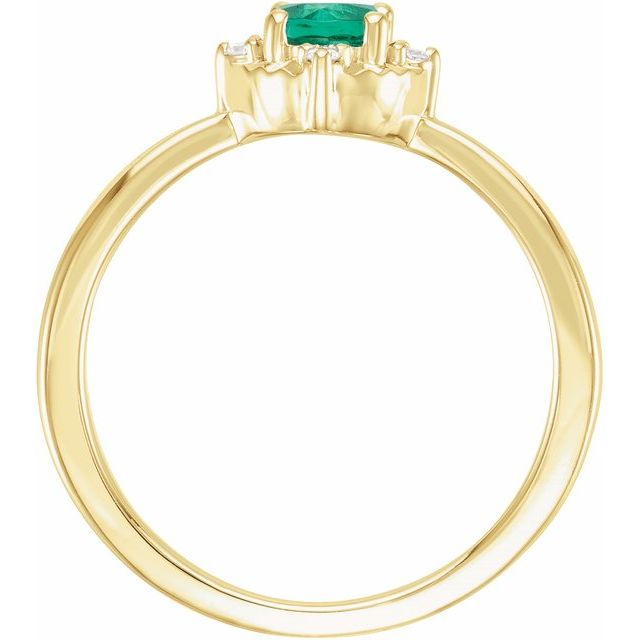 14K Yellow Lab-Grown Emerald & .04 CTW Natural Diamond Halo-Style Ring