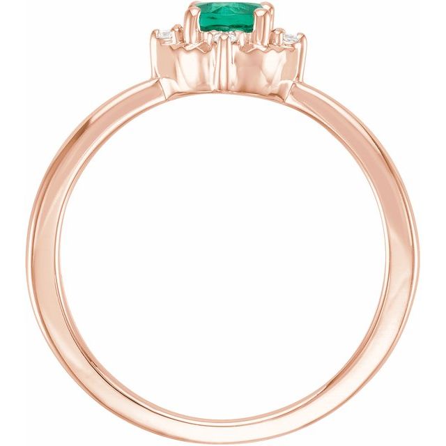 14K Rose Lab-Grown Emerald & .04 CTW Natural Diamond Halo-Style Ring
