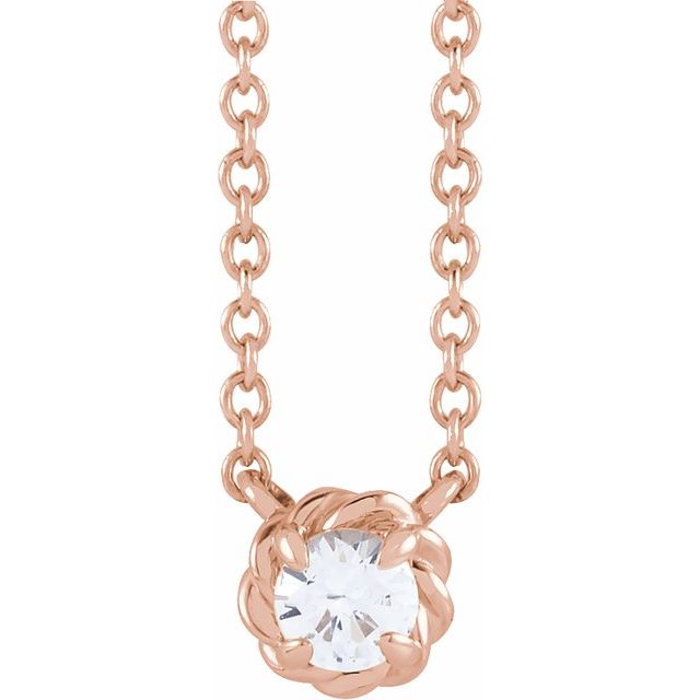 14K Rose 4.5 mm Natural White Sapphire Claw-Prong Rope 18" Necklace