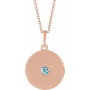 14K Rose Natural Sky Blue Topaz Disc 16-18" Necklace