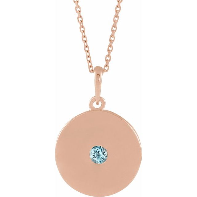 14K Rose Natural Sky Blue Topaz Disc 16-18" Necklace