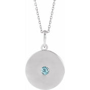 14K White Natural Sky Blue Topaz Disc 16-18" Necklace