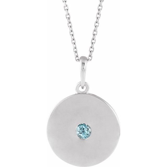 14K White Natural Sky Blue Topaz Disc 16-18" Necklace