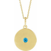 14K Yellow Natural Swiss Blue Topaz Disc 16-18" Necklace
