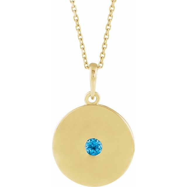 14K Yellow Natural Swiss Blue Topaz Disc 16-18" Necklace