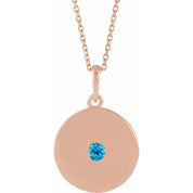 14K Rose Natural Swiss Blue Topaz Disc 16-18" Necklace