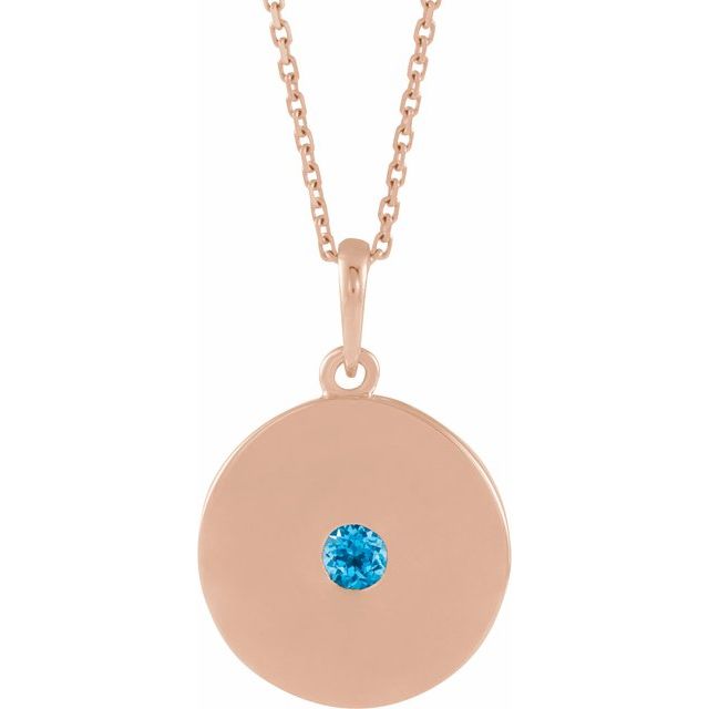 14K Rose Natural Swiss Blue Topaz Disc 16-18" Necklace