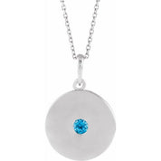 14K White Natural Swiss Blue Topaz Disc 16-18" Necklace