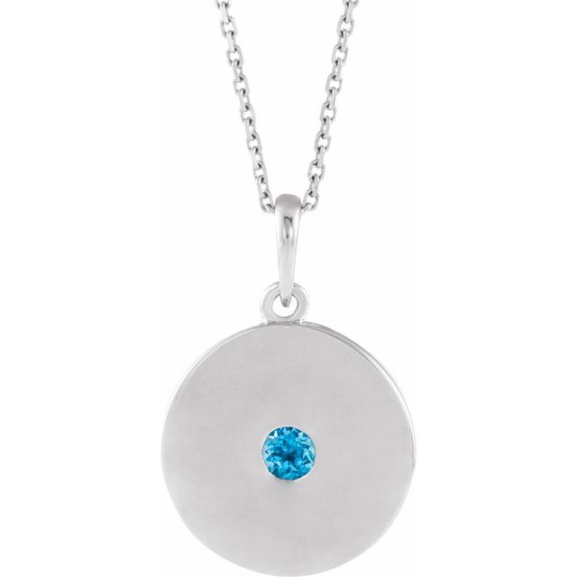 14K White Natural Swiss Blue Topaz Disc 16-18" Necklace