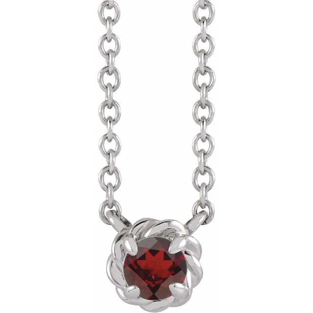 Platinum 5 mm Natural Mozambique Garnet Claw-Prong Rope 18" Necklace