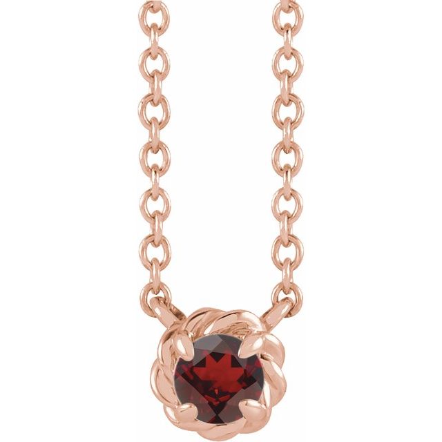 14K Rose 4.5 mm Natural Mozambique Garnet Claw-Prong Rope 18" Necklace