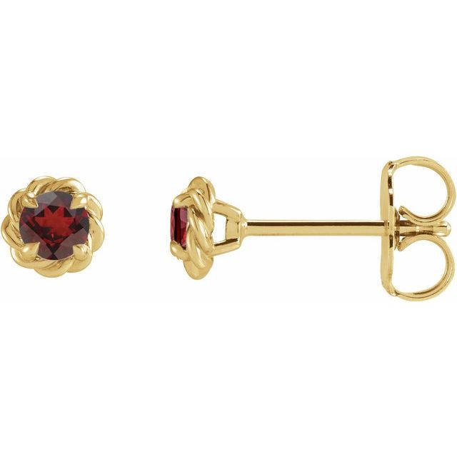 14K Yellow Gold 5 mm Natural Mozambique Garnet Claw-Prong Rope Earrings