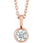 14K Rose 9/10 CT Natural Diamond Bezel-Set Solitaire 16-18" Necklace