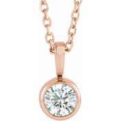 14K 1/4 CT Lab-Grown Diamond Bezel-Set Solitaire Necklace 16-18" Adjustable Chain