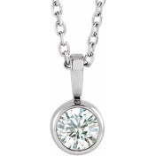 14K 1/4 CT Lab-Grown Diamond Bezel-Set Solitaire Necklace 16-18" Adjustable Chain