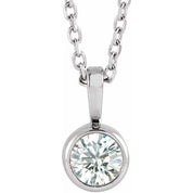 14K White 9/10 CT Natural Diamond Bezel-Set Solitaire 16-18" Necklace