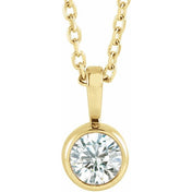14K 1/4 CT Lab-Grown Diamond Bezel-Set Solitaire Necklace 16-18" Adjustable Chain
