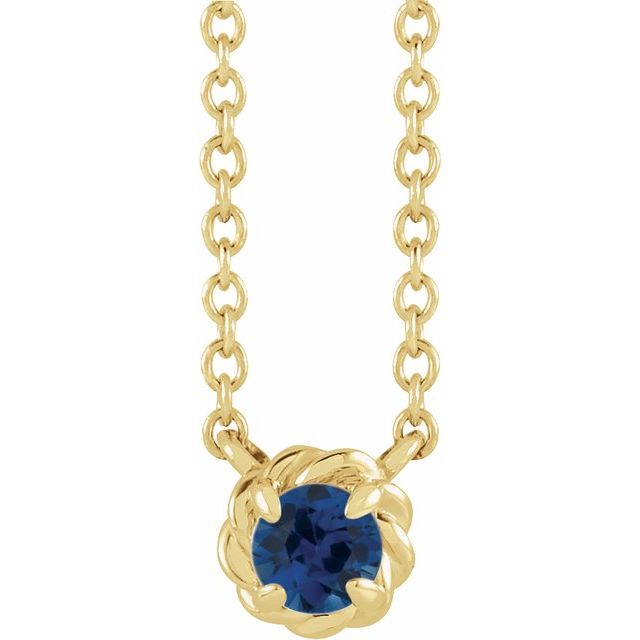 14K Yellow 5 mm Lab-Grown Blue Sapphire Claw-Prong Rope 18" Necklace