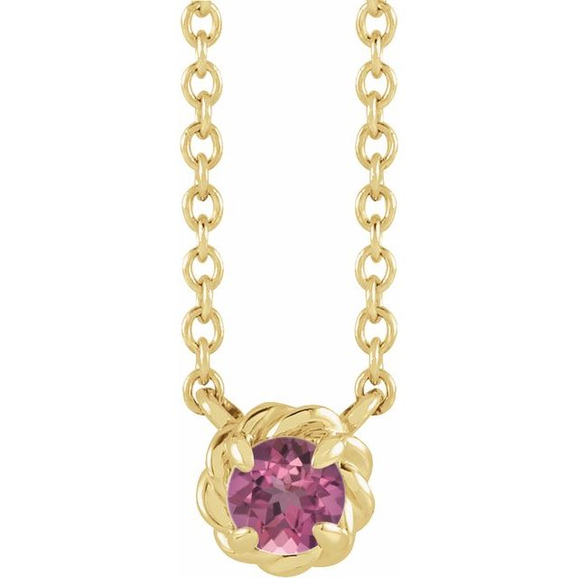 14K Yellow 5 mm Natural Pink Tourmaline Claw-Prong Rope 18" Necklace