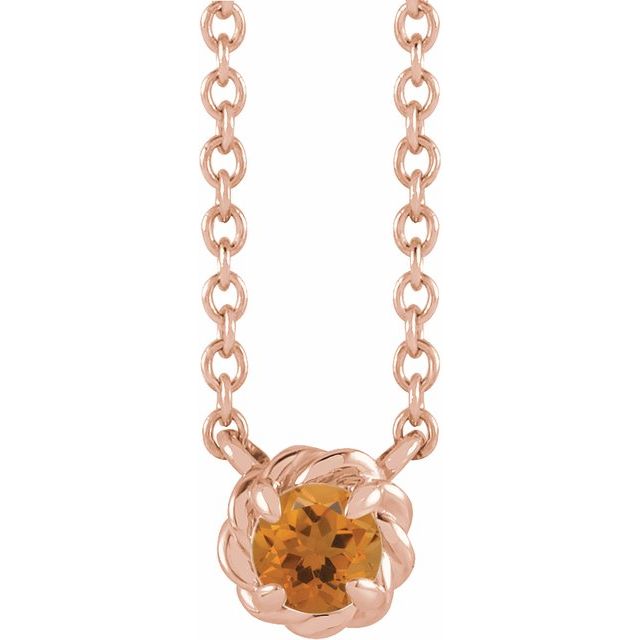 14K Rose 5 mm Natural Citrine Claw-Prong Rope 18" Necklace