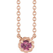 14K Rose 5 mm Natural Pink Tourmaline Claw-Prong Rope 18" Necklace