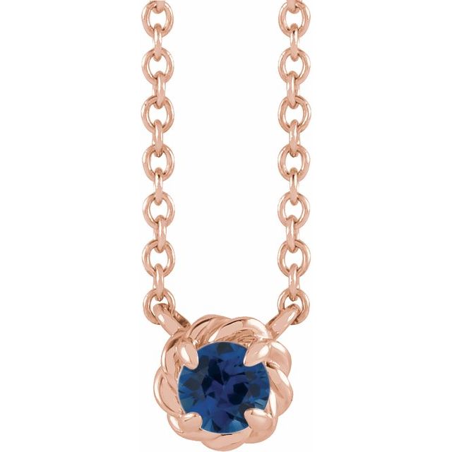 14K Rose 4 mm Natural Blue Sapphire Claw-Prong Rope 18" Necklace