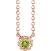 14K Rose 4.5 mm Natural Peridot Claw-Prong Rope 18" Necklace