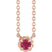14K Rose 4 mm Natural Ruby Claw-Prong Rope 18" Necklace